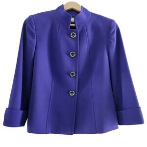 Tahari Bright Cerulean Blue Jacket with Mandarin Collar 3/4 Sleeves Size 4P